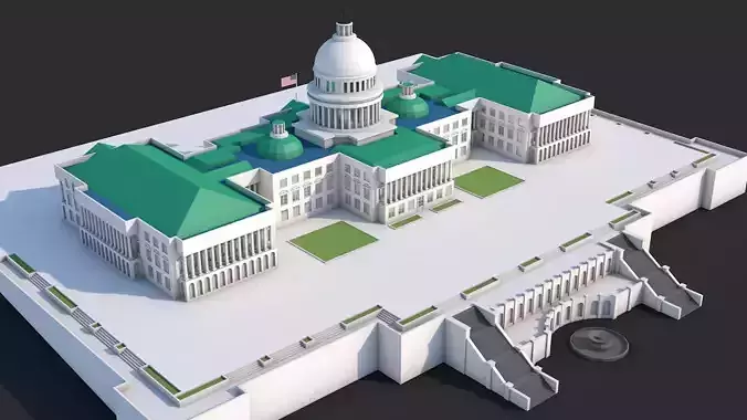 Low Poly United States Capitol Hill Landmark Low-poly 3D model