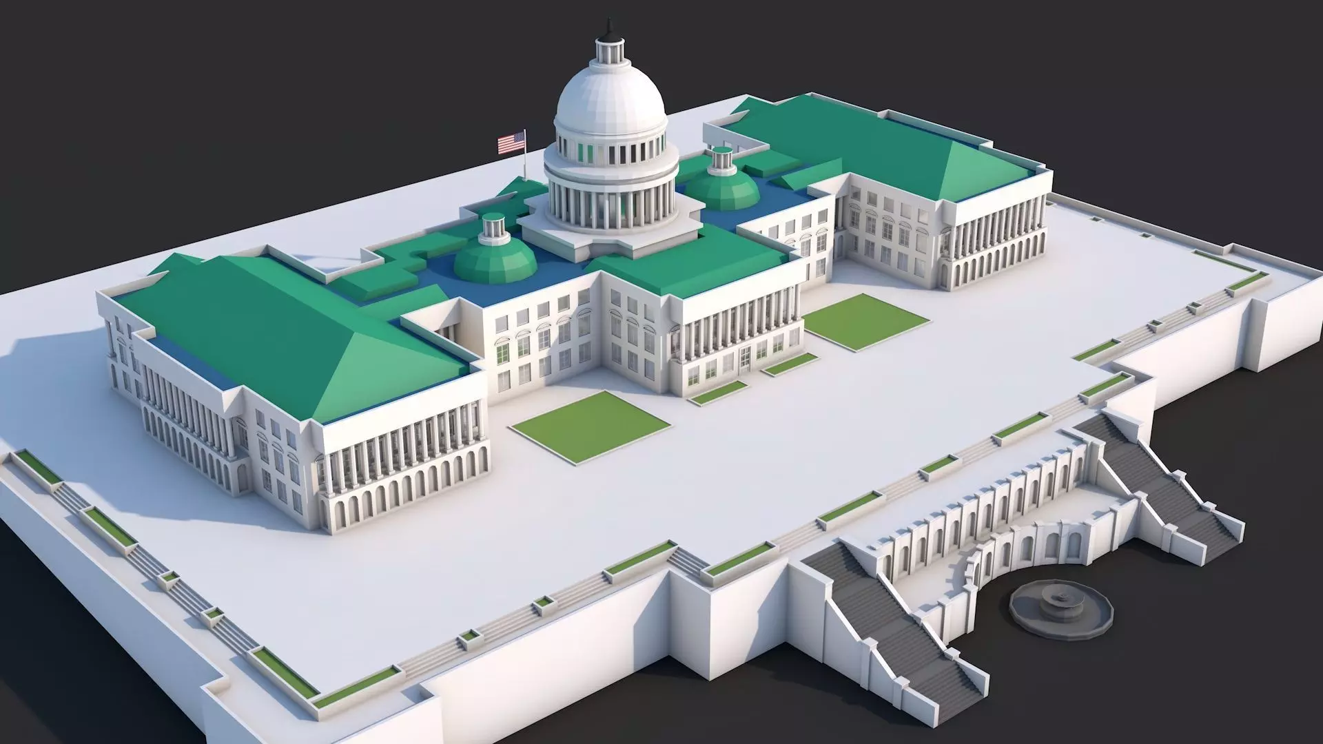 Low Poly United States Capitol Hill Landmark Low-poly 3D model