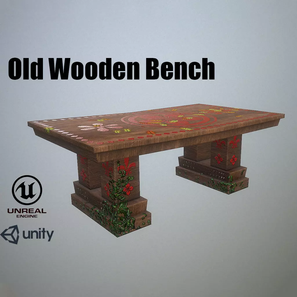 Old Wooden Bench Free low-poly 3D model