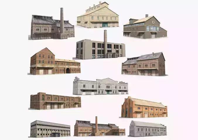 12  Factory Collection Low-poly 3D model 