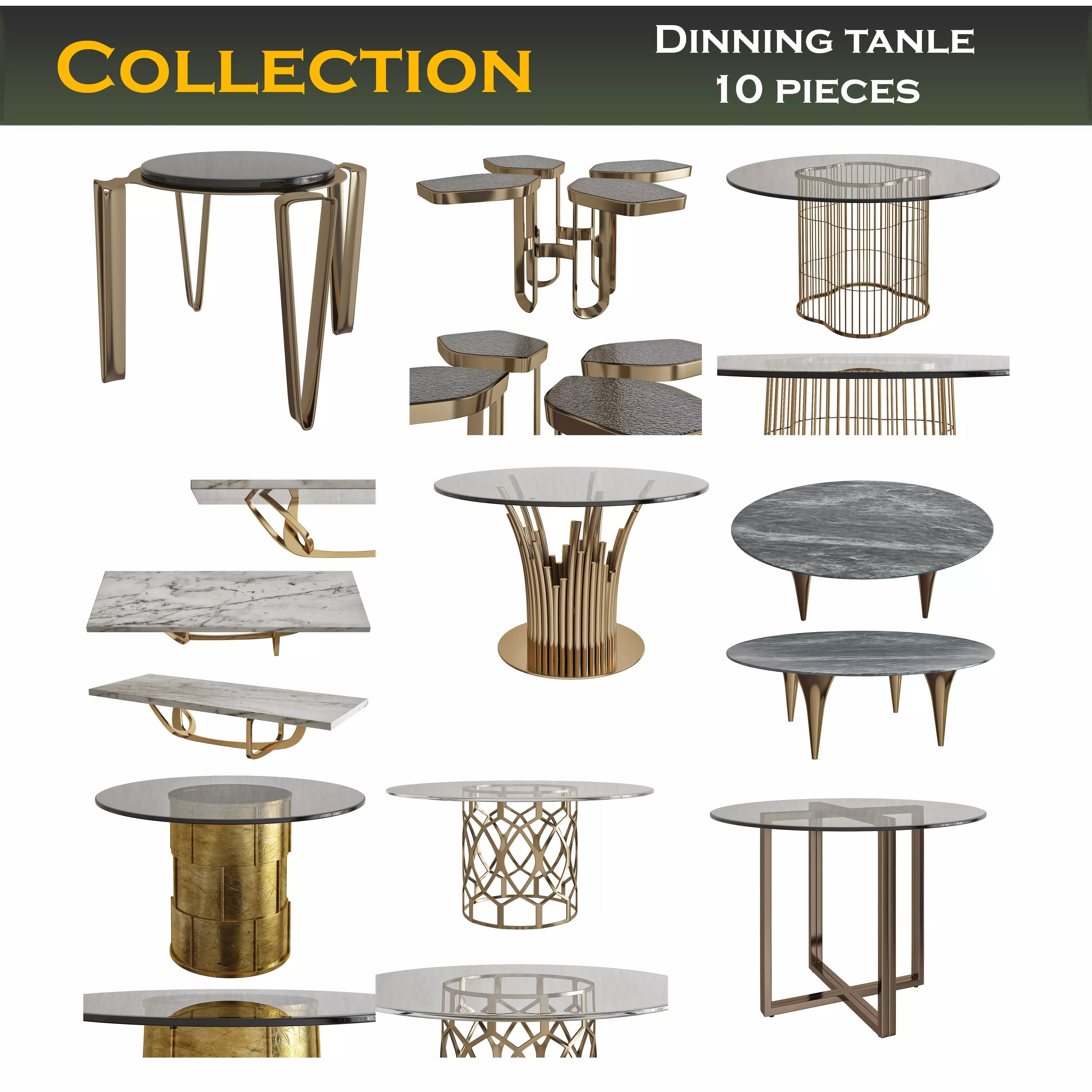 Coffee table 3d model collection 10 pieces Low-poly 3D model_0