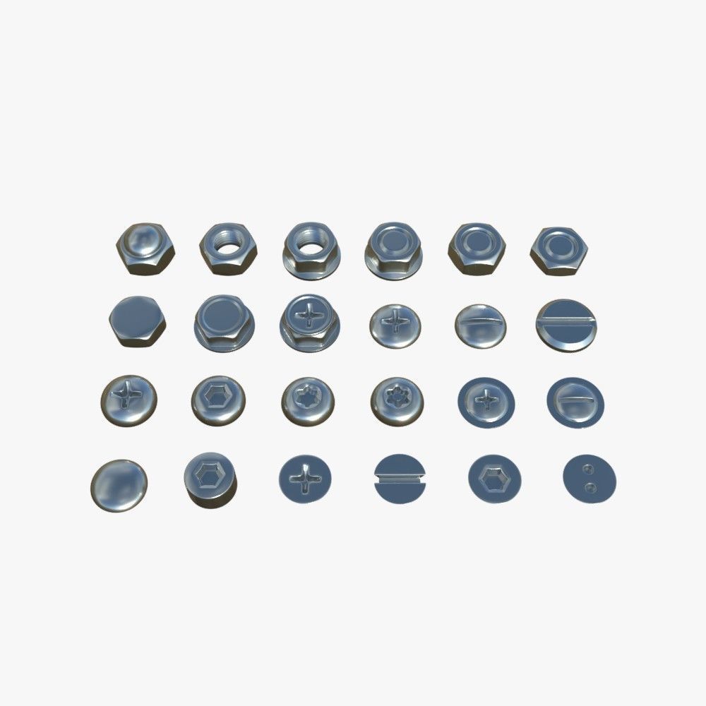 Screw and bolt heads 3D model_2