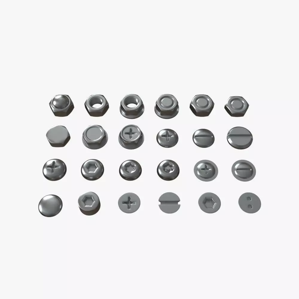 Screw and bolt heads 3D model_0