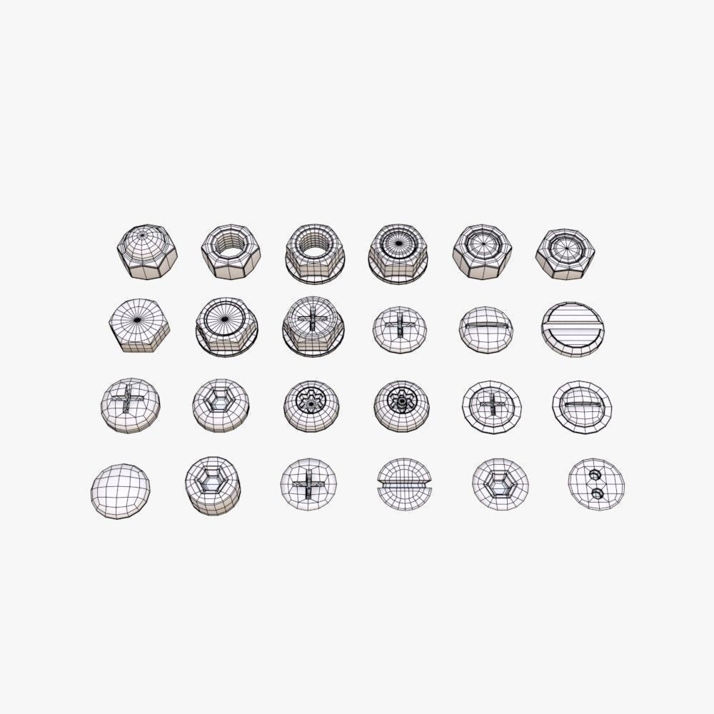 Screw and bolt heads 3D model_4