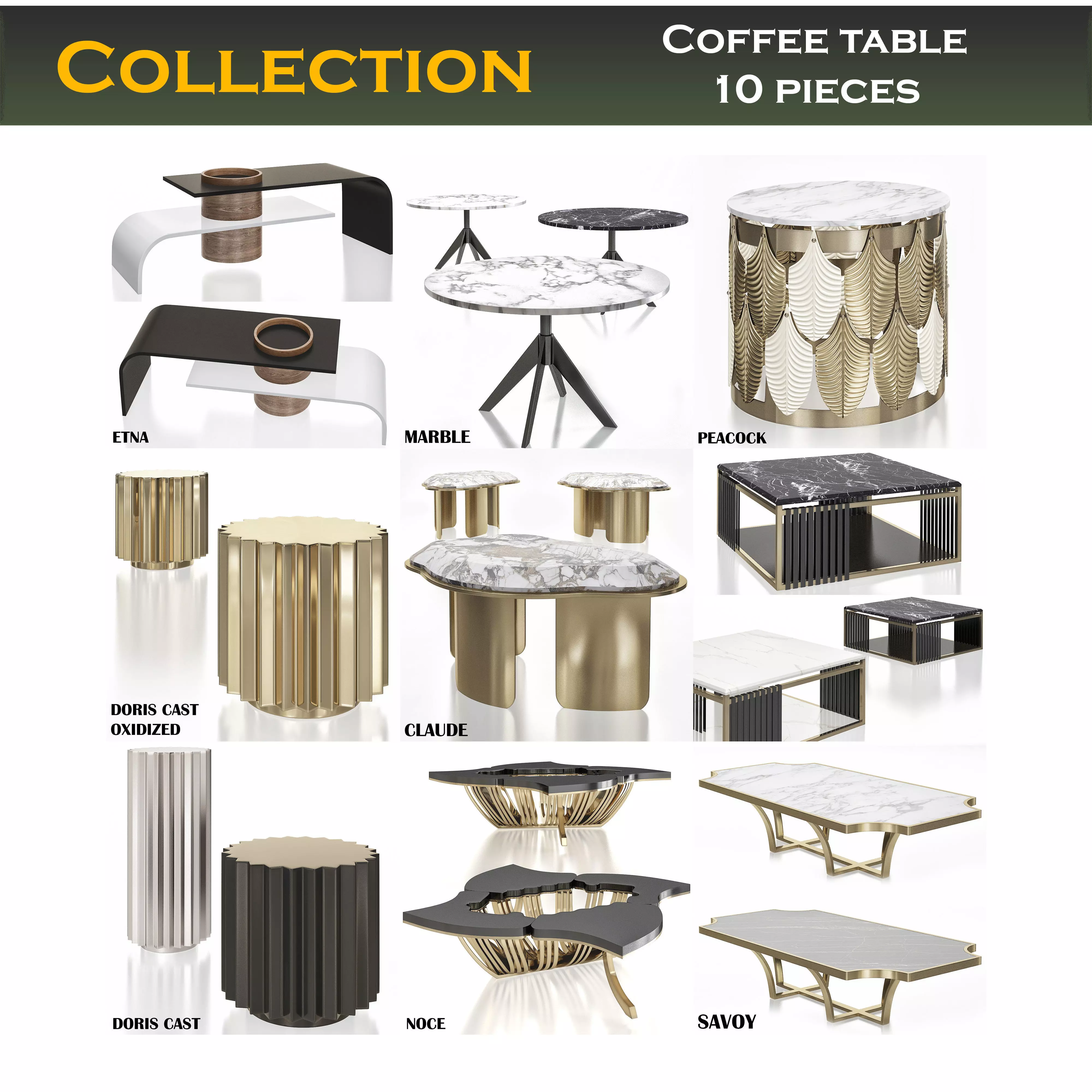 3D model Coffee table 3d model collection 10 pieces VR / AR / low-poly ...