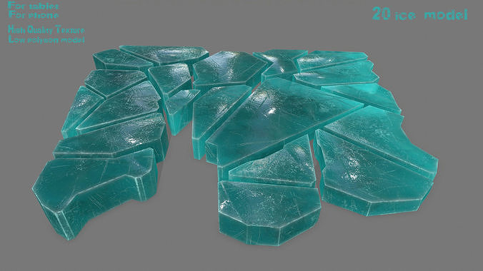 ice set piece of turquoise glass Low-poly 3D model