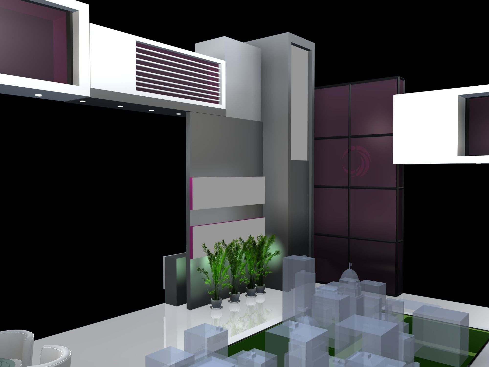 exhibition stall design 12 x 08  3 side open Low-poly 3D model_7