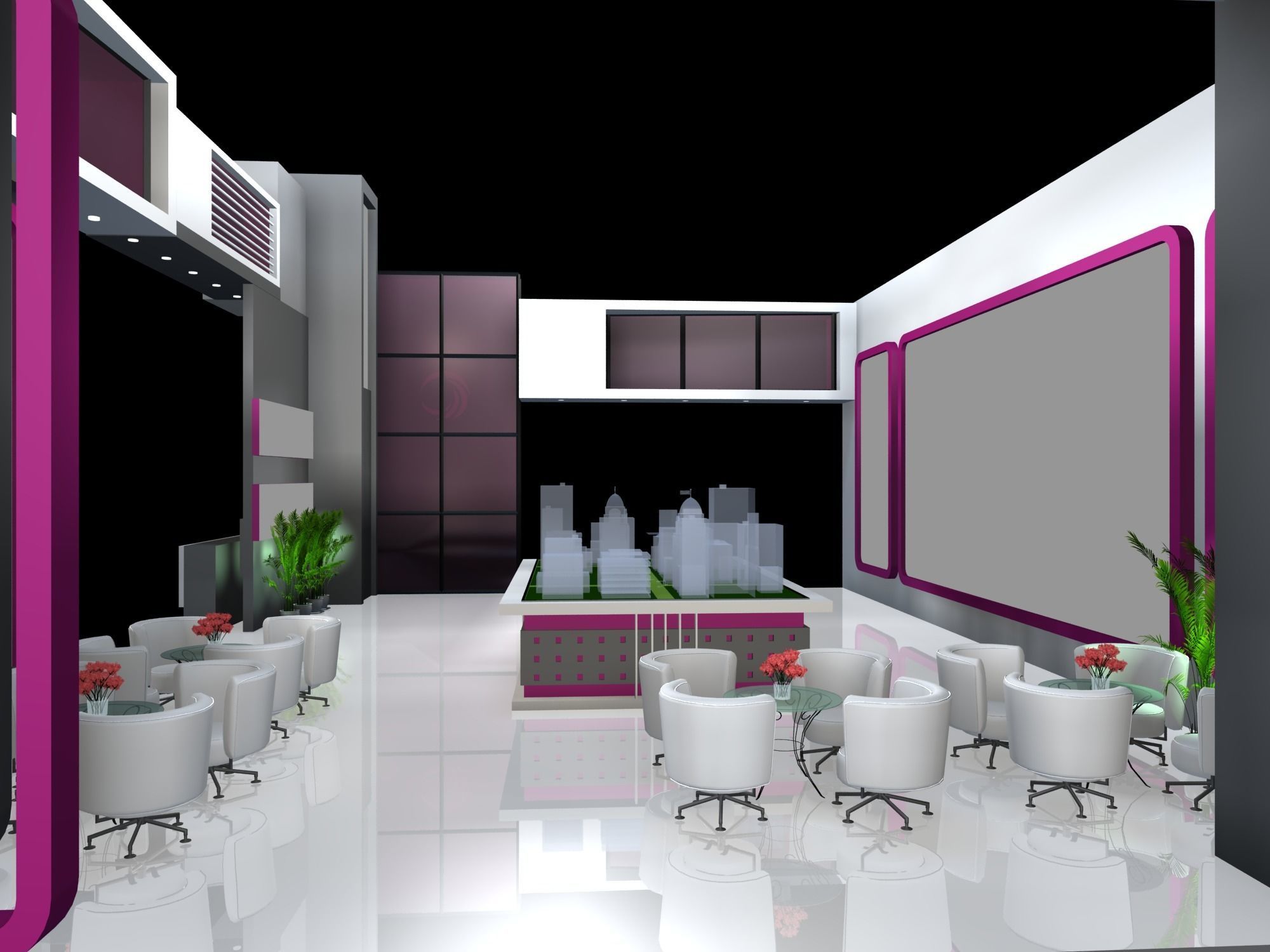 exhibition stall design 12 x 08  3 side open Low-poly 3D model_6