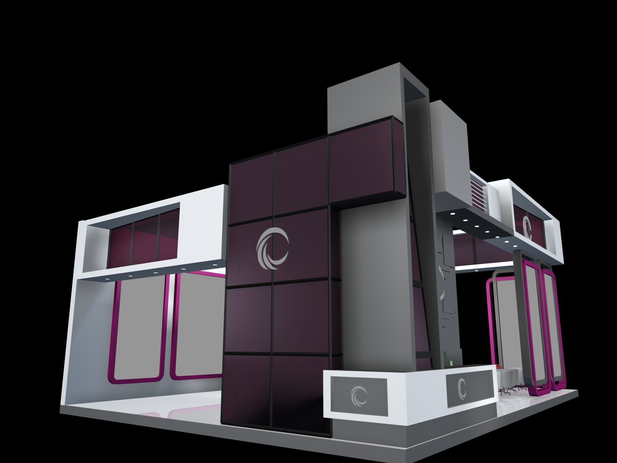 exhibition stall design 12 x 08  3 side open Low-poly 3D model_2