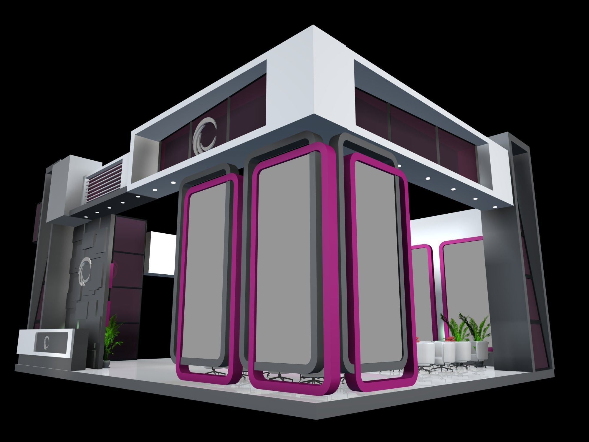 exhibition stall design 12 x 08  3 side open Low-poly 3D model_4