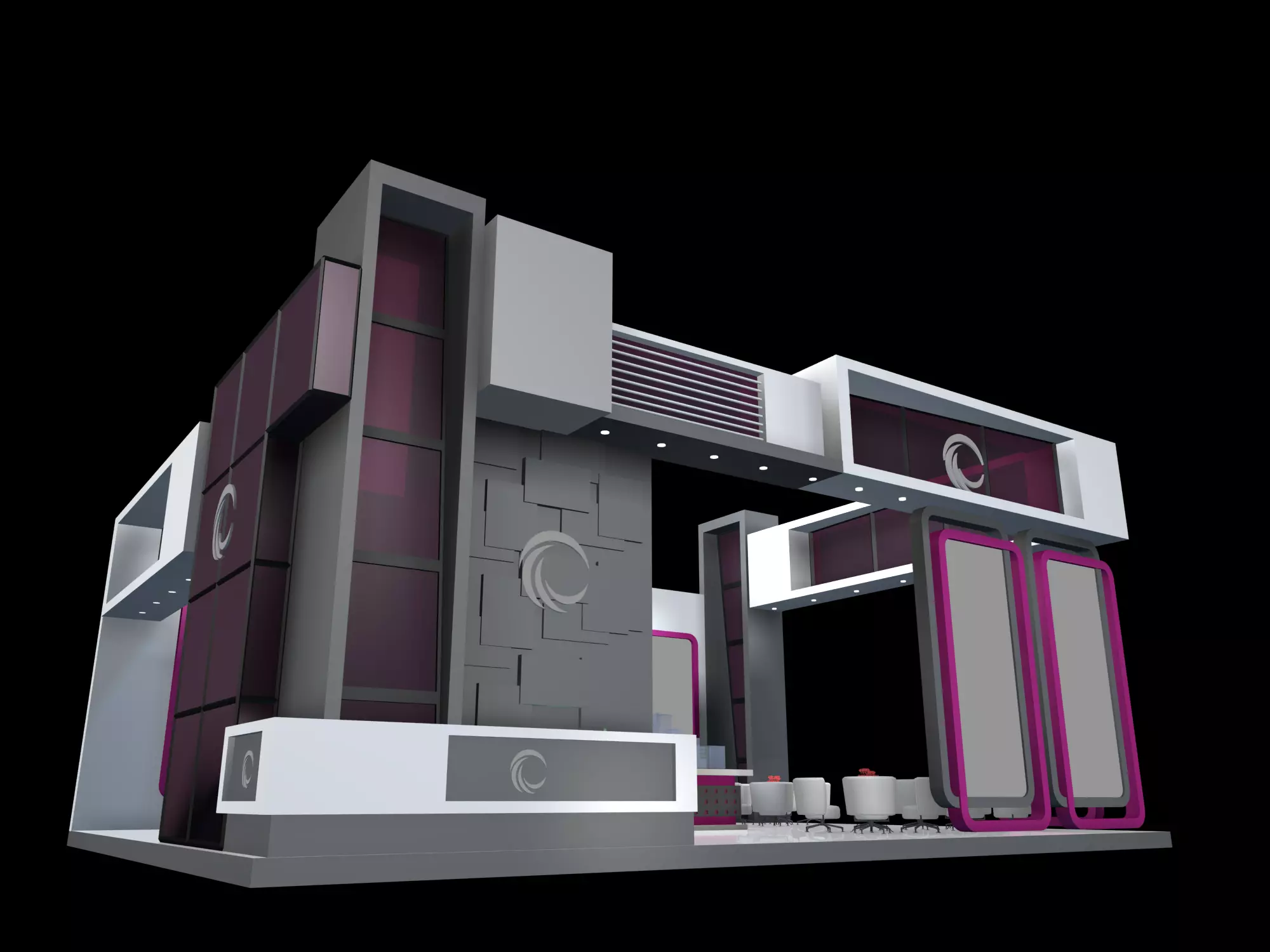 exhibition stall design 12 x 08  3 side open Low-poly 3D model_0