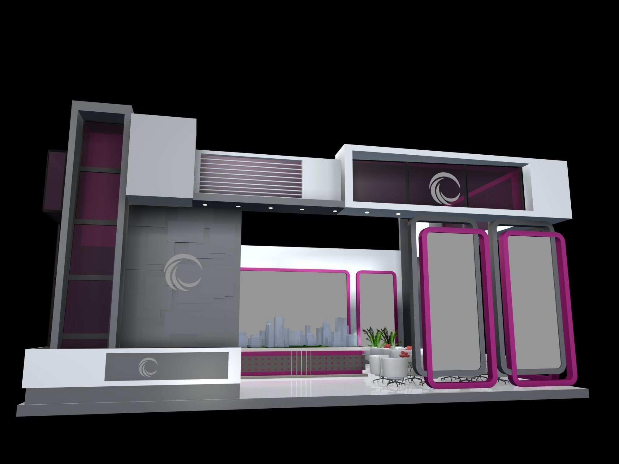 exhibition stall design 12 x 08  3 side open Low-poly 3D model_1