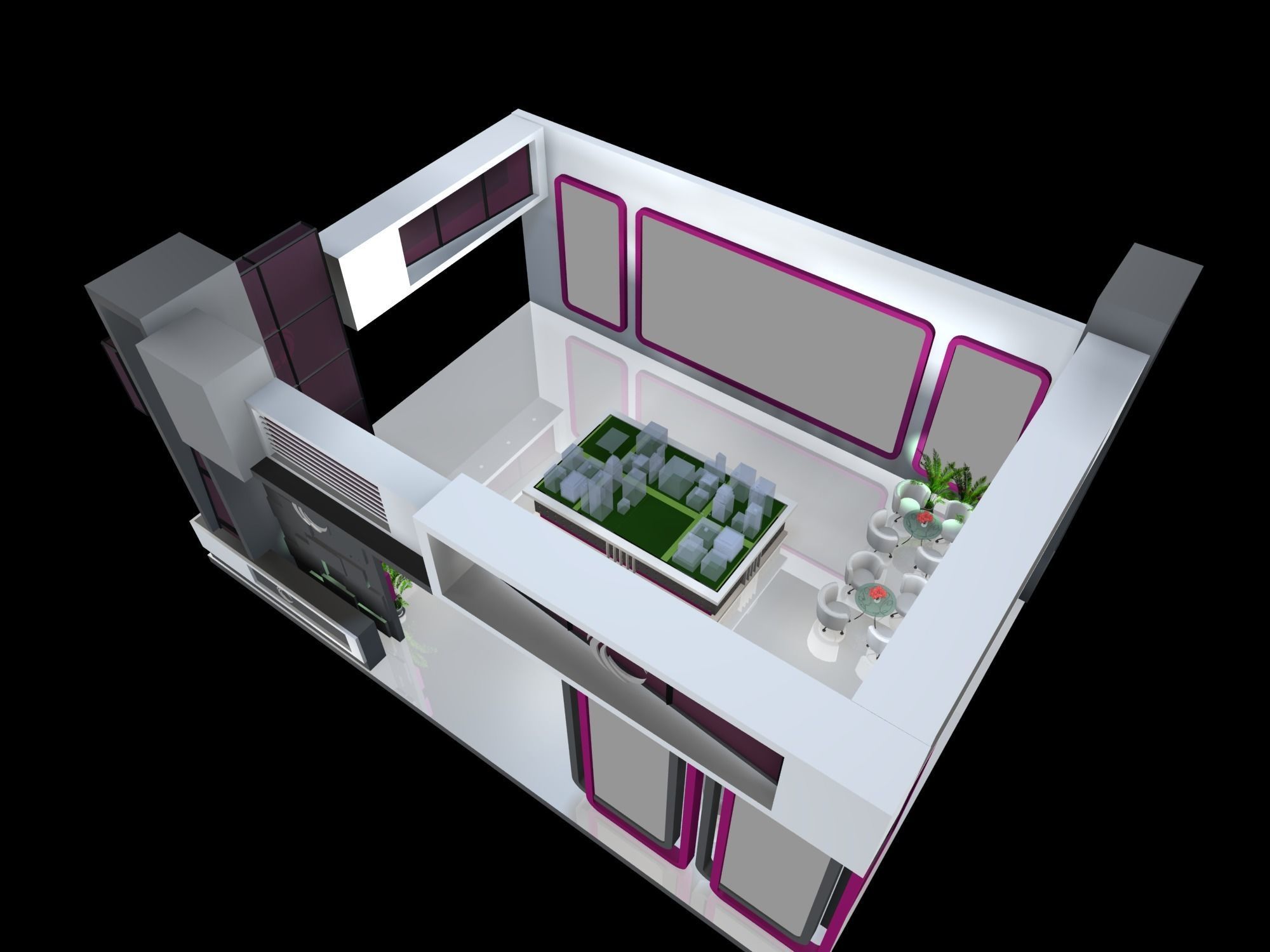 exhibition stall design 12 x 08  3 side open Low-poly 3D model_5