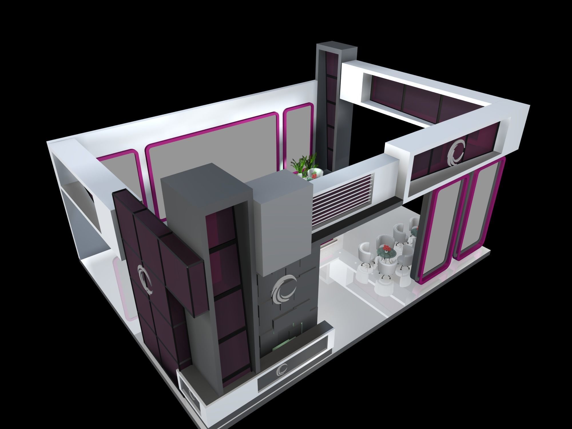 exhibition stall design 12 x 08  3 side open Low-poly 3D model_3