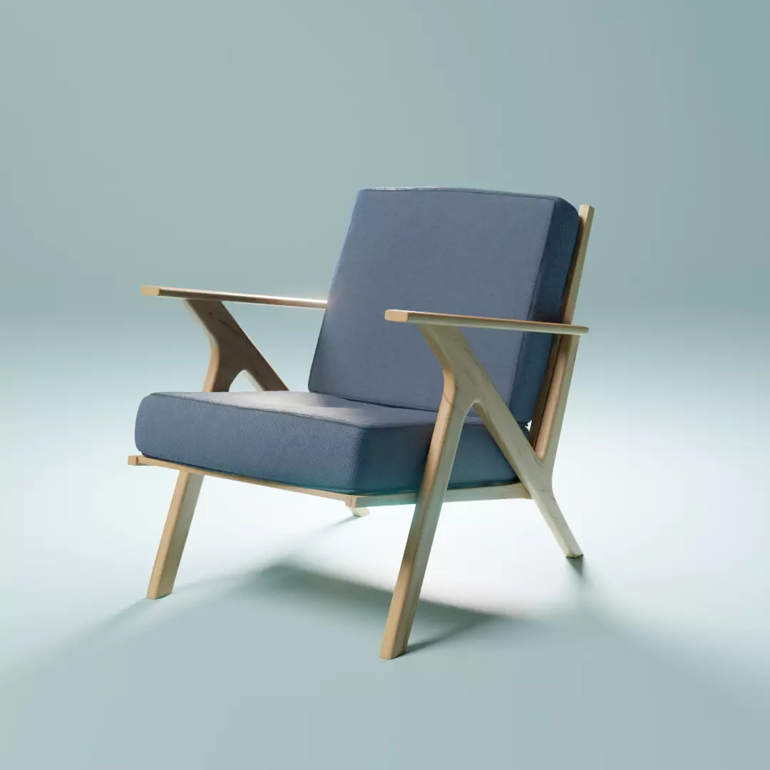 Contemporary Style Armchair - Navy and Natural Oak 3D model