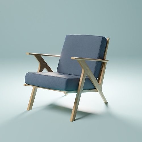 Contemporary Style Armchair - Navy and Natural Oak 3D model