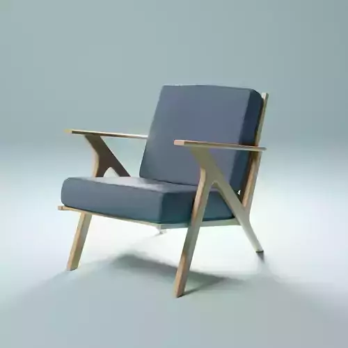 Contemporary Style Armchair - Navy and Natural Oak 3D model