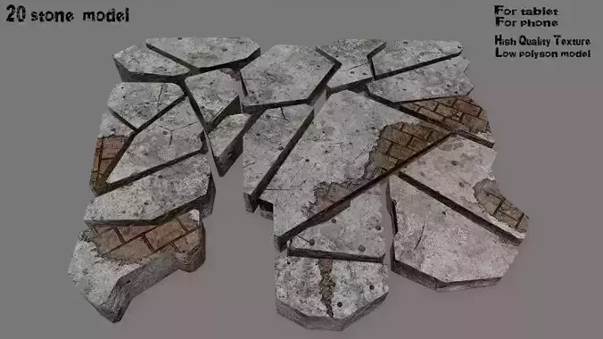 stone set wall with cracks in it Low-poly 3D model