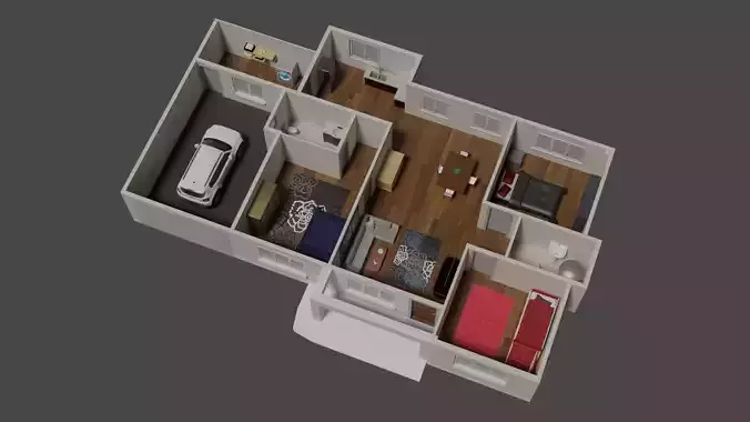 House Plan With Interiors Low-poly 3D model
