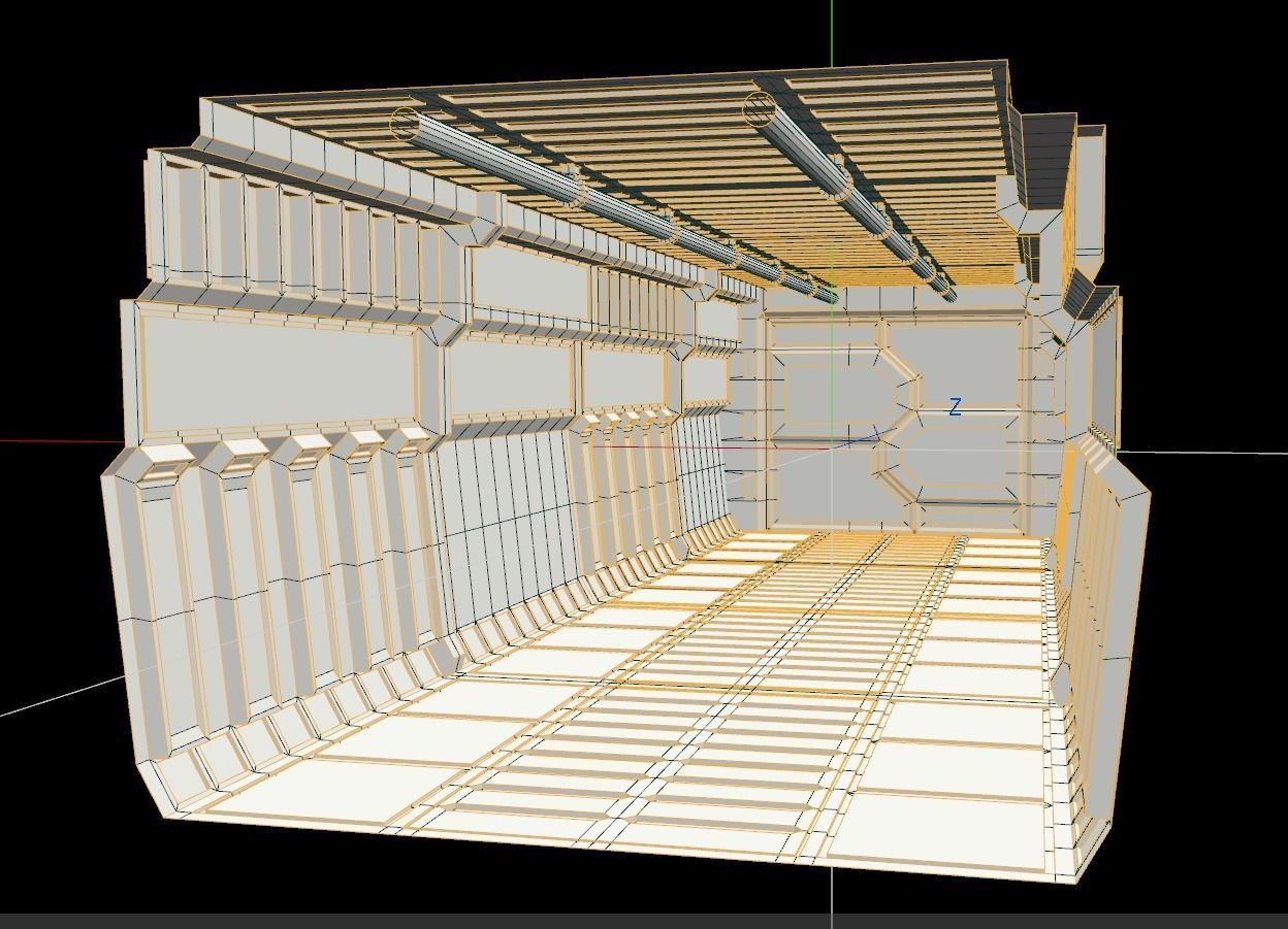 Tile-able Sci-Fi Corridor Low-poly 3D model_2