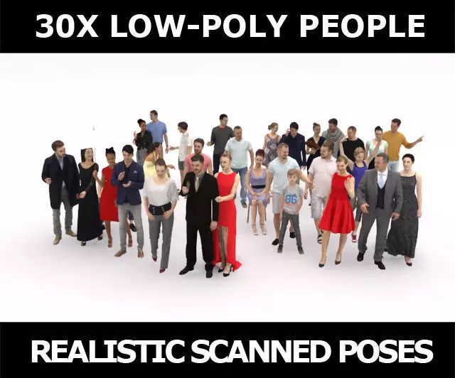 30x MAN WOMAN ELEGANT SUMMER CASUAL PEOPLE SITTING WOMAN CROWDS Low-poly 3D model