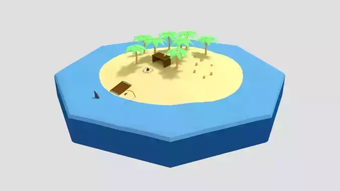 Low Poly Cartoon Island Scene