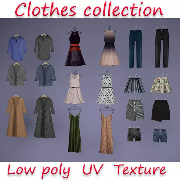 Large collection of clothes for the closet and store Low-poly 3D model_0