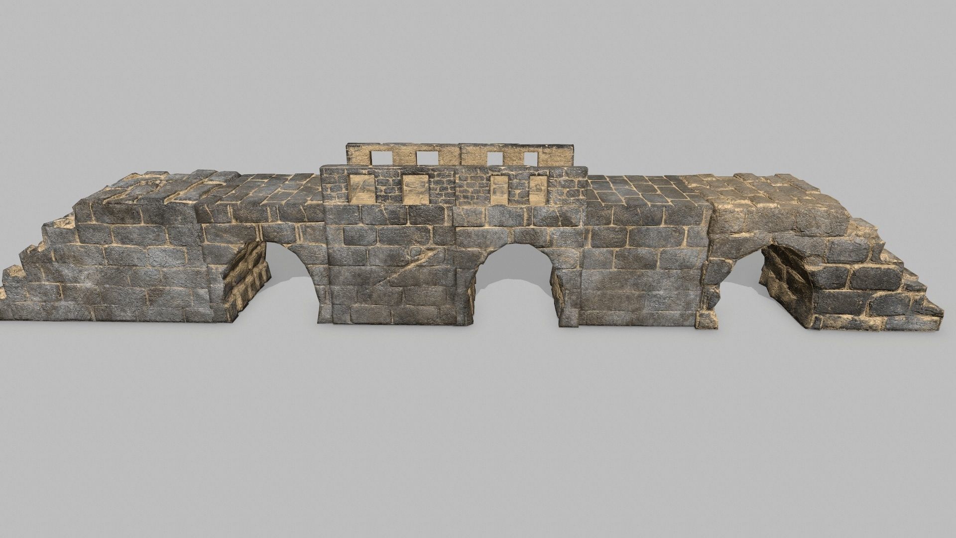 Stair Set of stone steps Low-poly 3D model_2