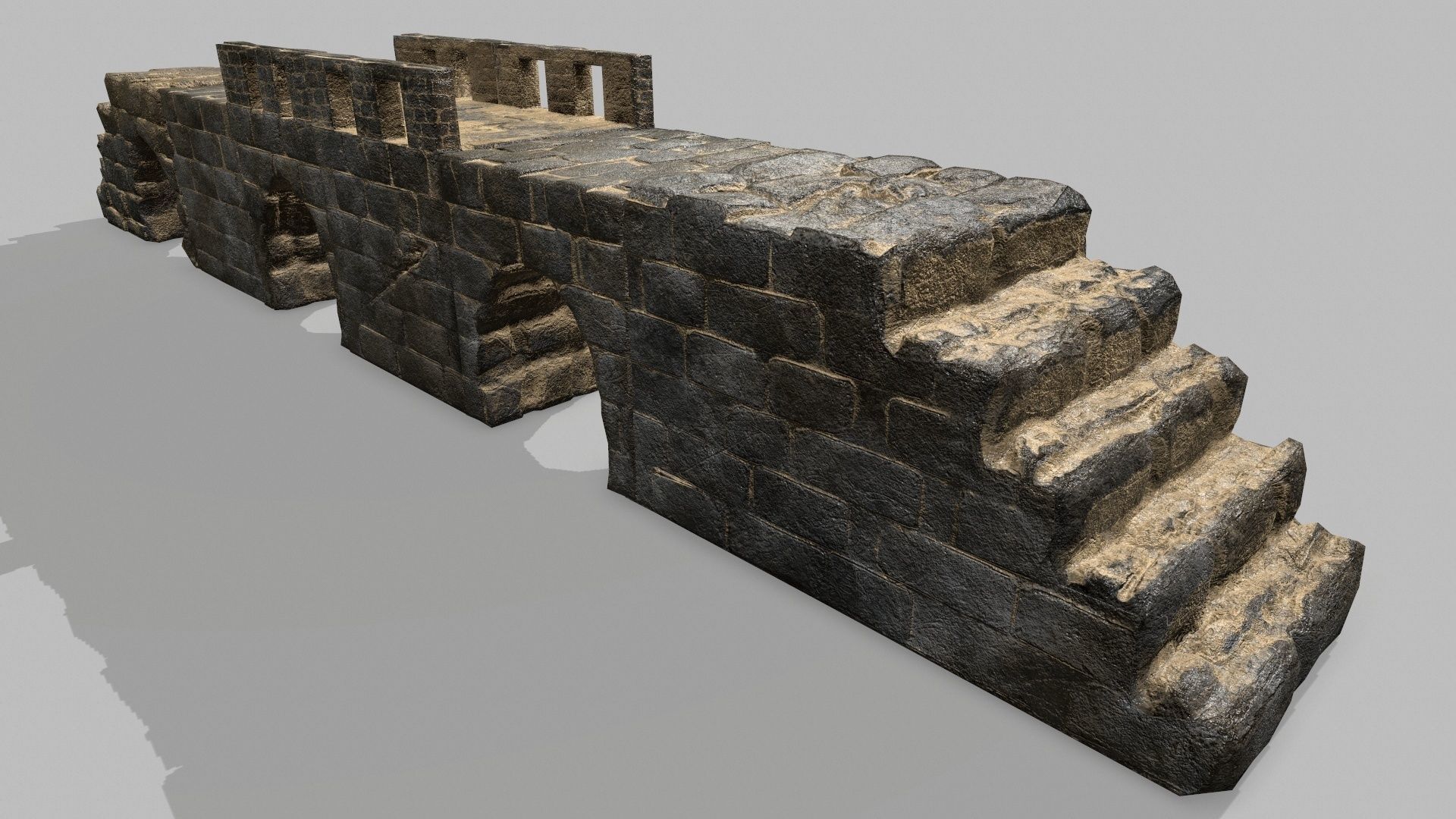 Stair Set of stone steps Low-poly 3D model_1