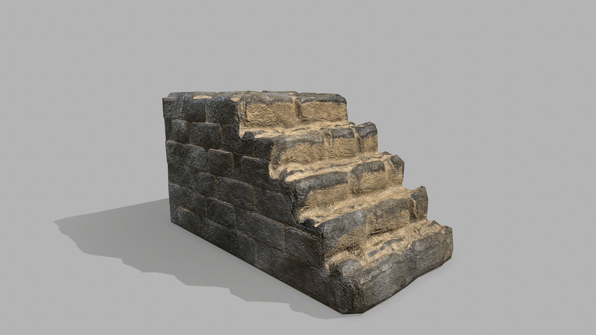 Stair Set of stone steps Low-poly 3D model_5