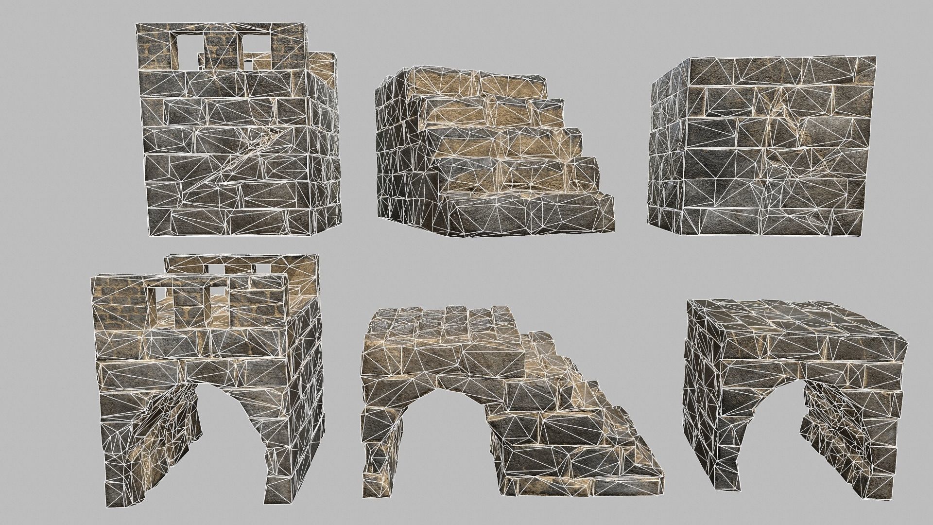 Stair Set of stone steps Low-poly 3D model_4