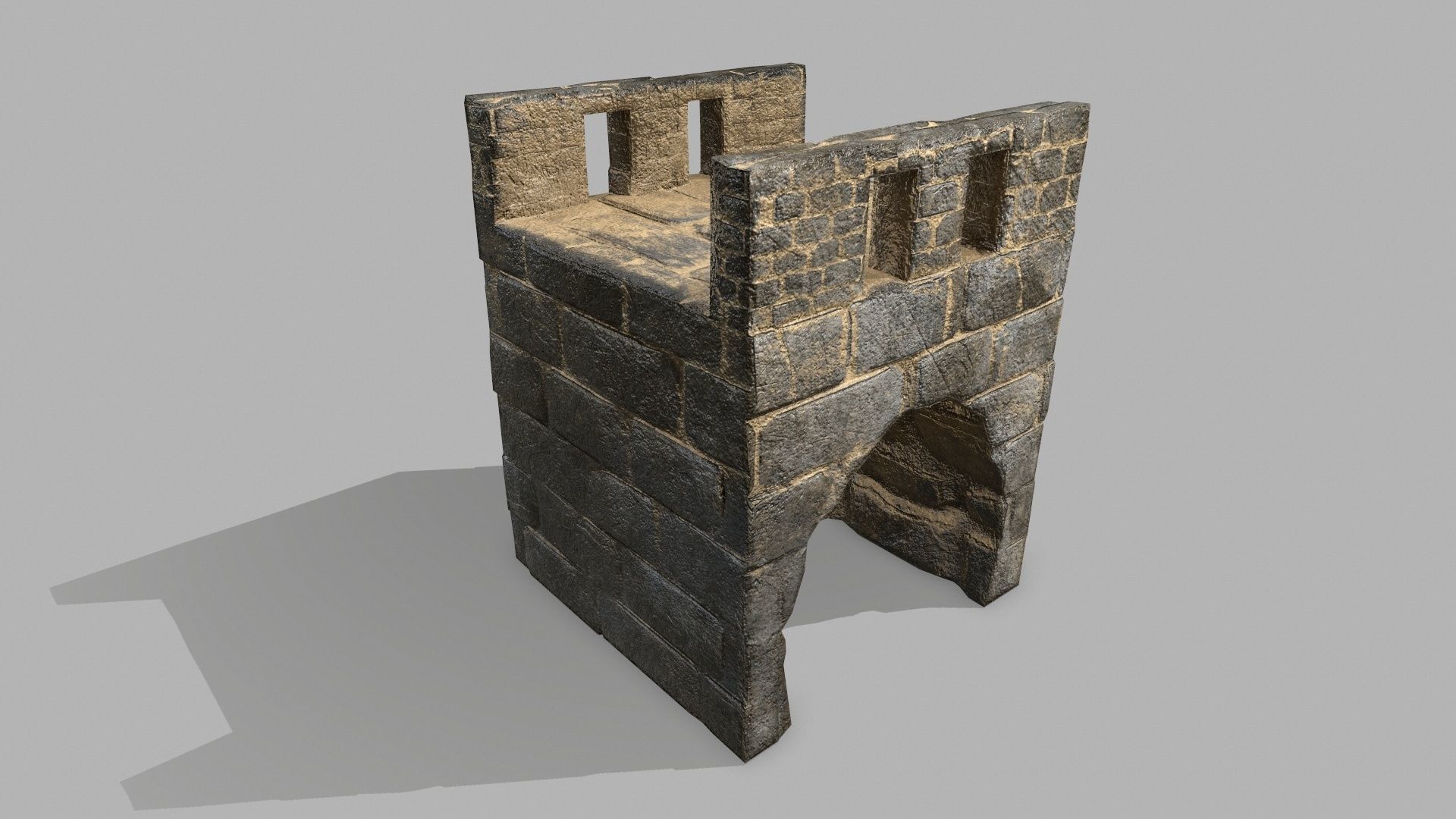 Stair Set of stone steps Low-poly 3D model_13