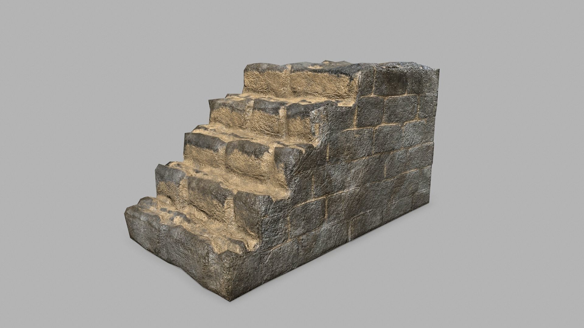 Stair Set of stone steps Low-poly 3D model_6