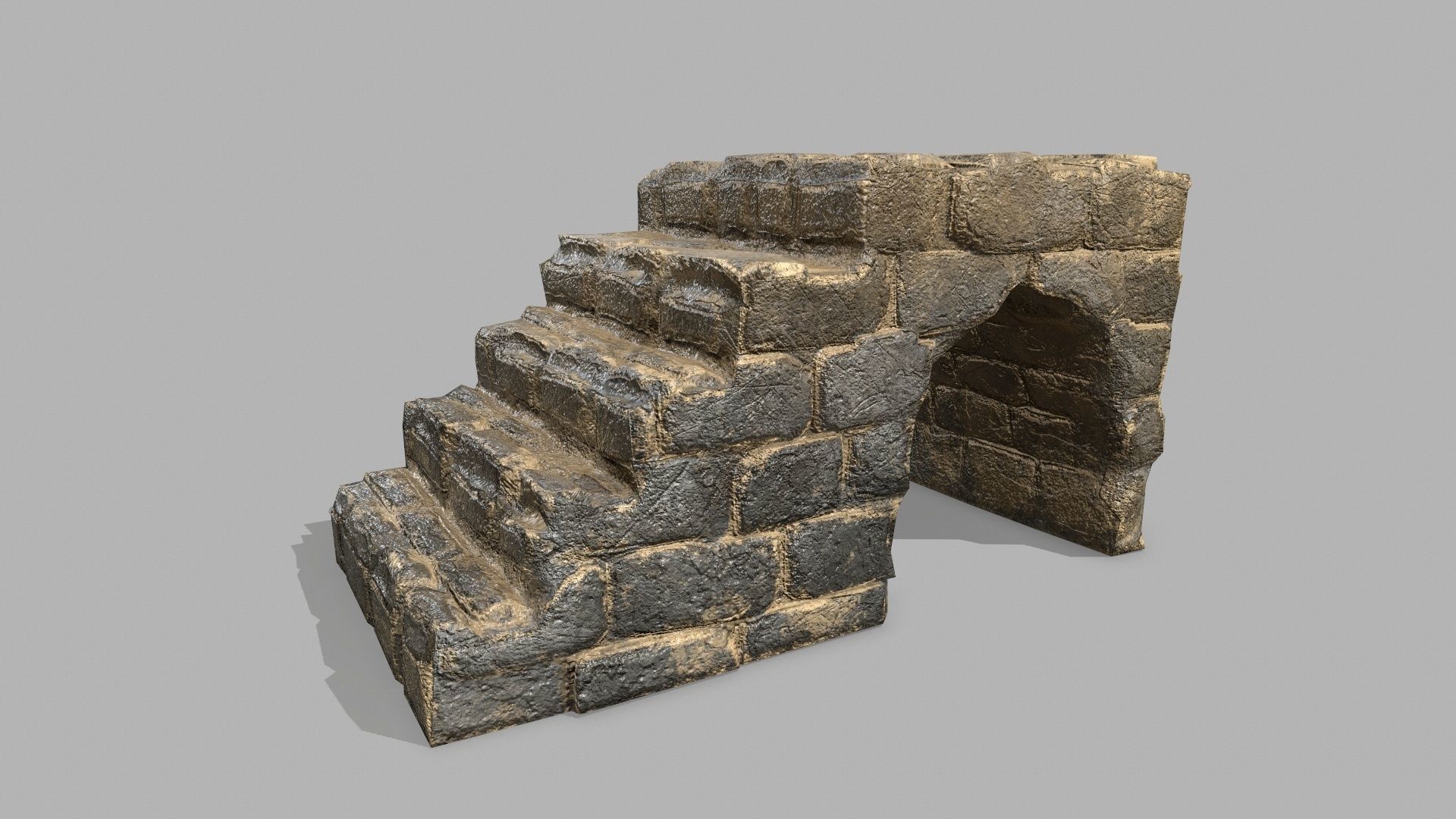 Stair Set of stone steps Low-poly 3D model_9