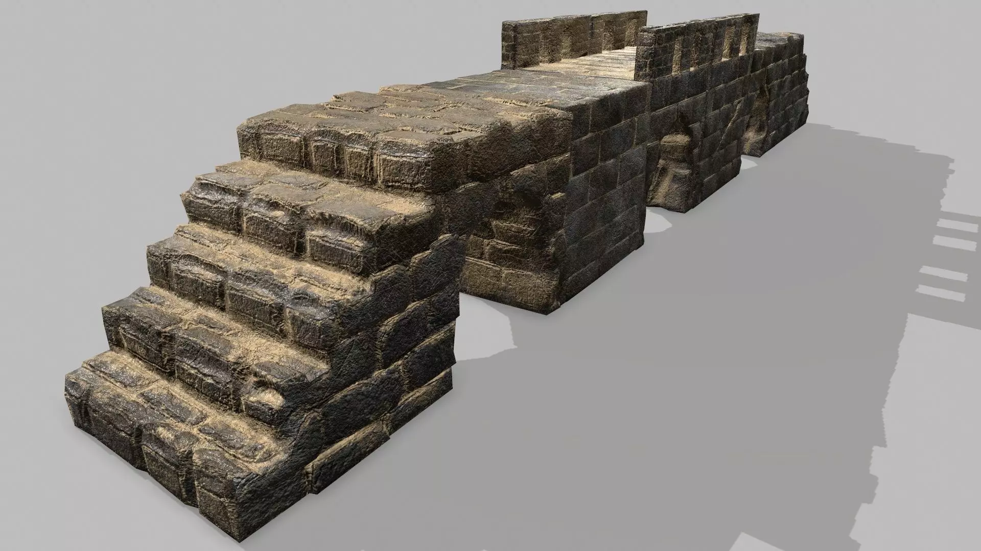 Stair Set of stone steps Low-poly 3D model_0