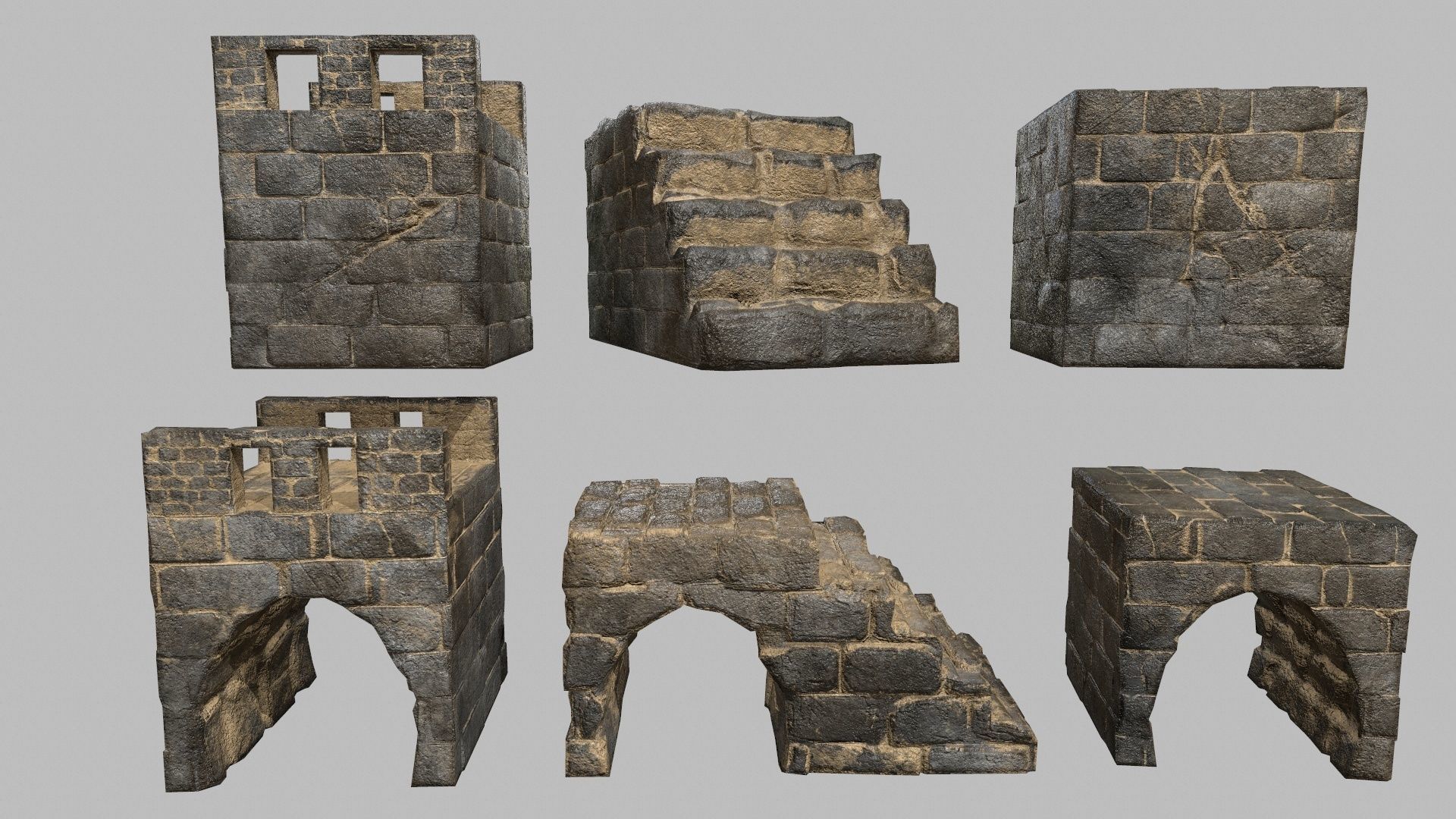 Stair Set of stone steps Low-poly 3D model_3