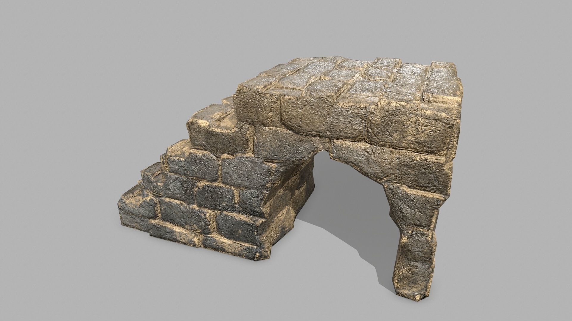 Stair Set of stone steps Low-poly 3D model_10