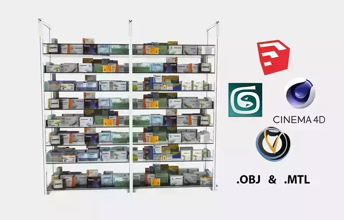 Drug Store Pharmacy Shelve Low Poly and less Materials Low-poly 3D model