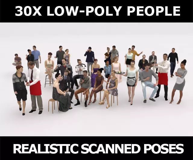 30x MAN WOMAN ELEGANT CASUAL CAFE PEOPLE SITTING WOMAN CROWDS Low-poly 3D model