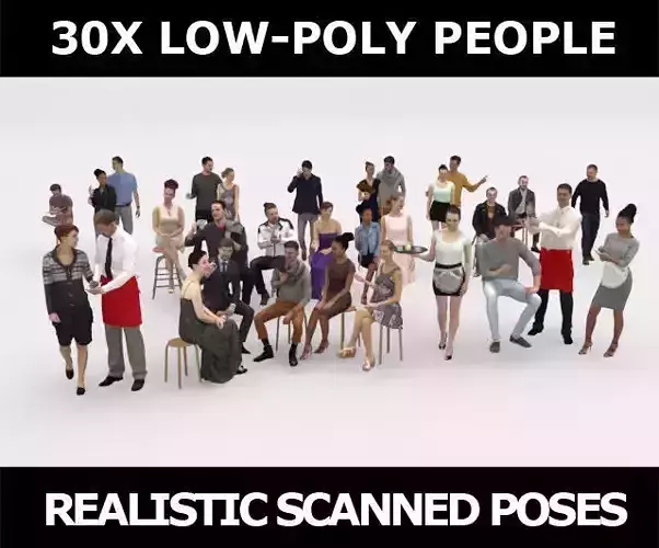 30x MAN WOMAN ELEGANT CASUAL CAFE PEOPLE SITTING WOMAN CROWDS Low-poly 3D model