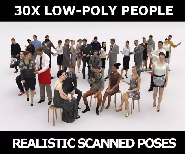 30x MAN WOMAN SITTING MAN BUSINESS CASUAL CAFE PEOPLE VOL CROWDS Low-poly 3D model