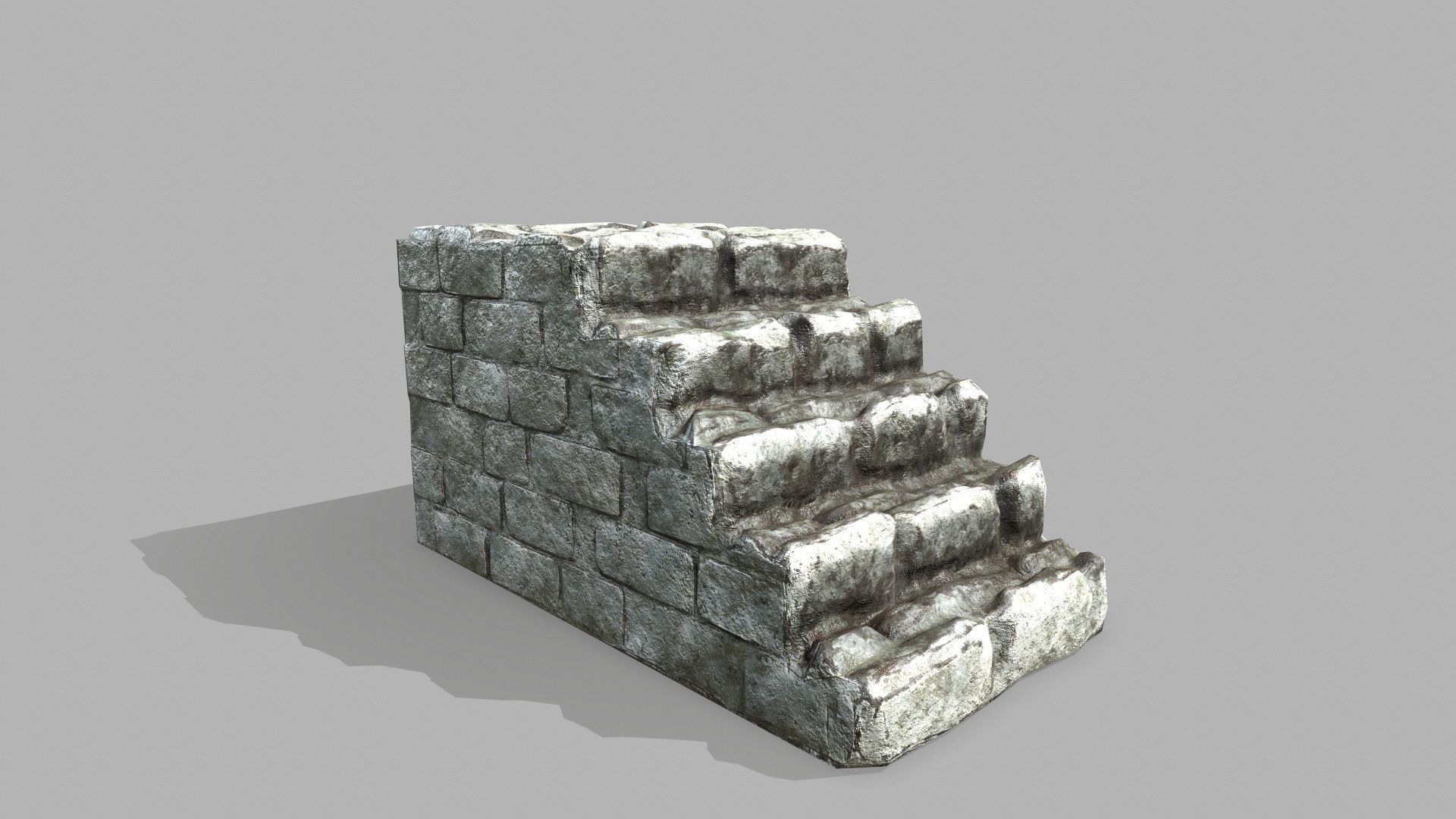 Stair Set brick wall Low-poly 3D model_5