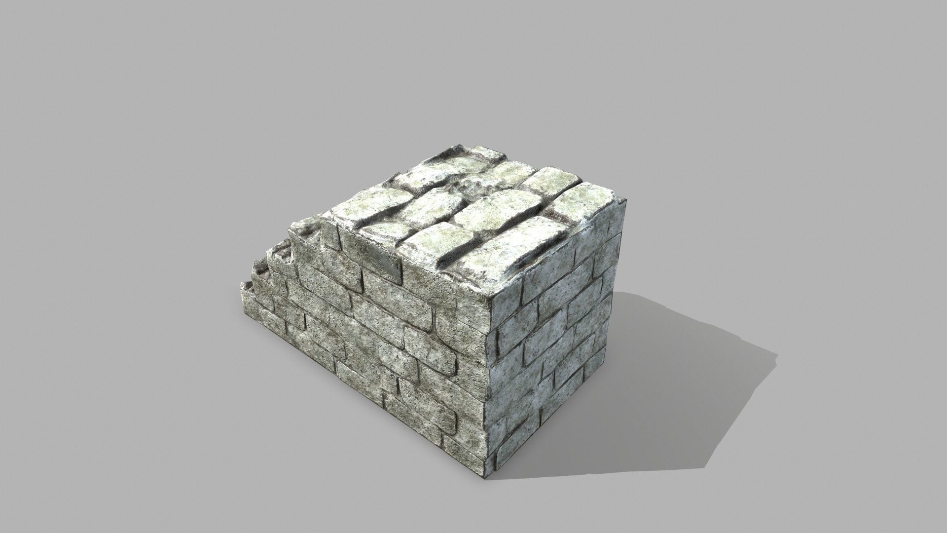 Stair Set brick wall Low-poly 3D model_7