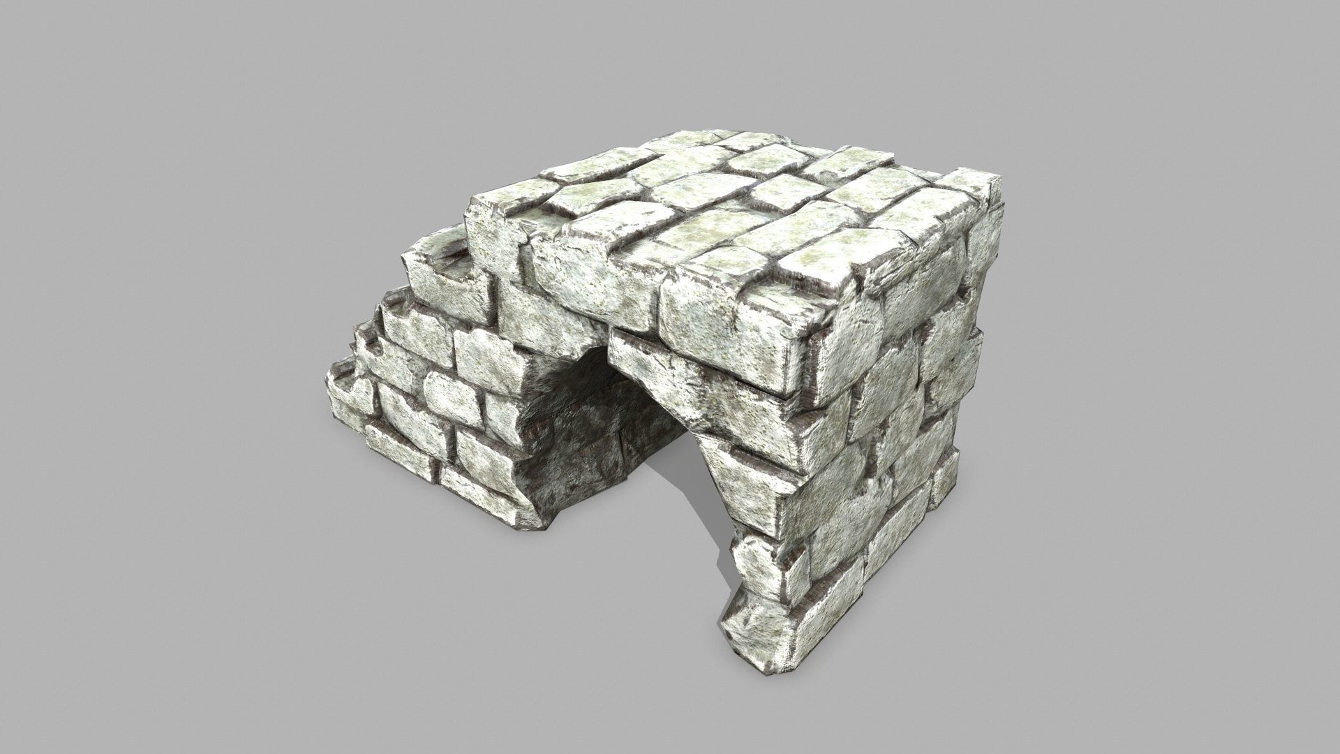 Stair Set brick wall Low-poly 3D model_10