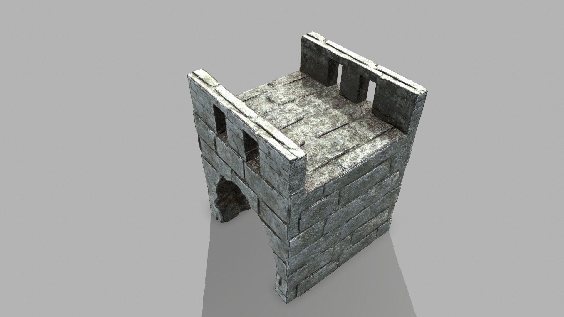Stair Set brick wall Low-poly 3D model_15
