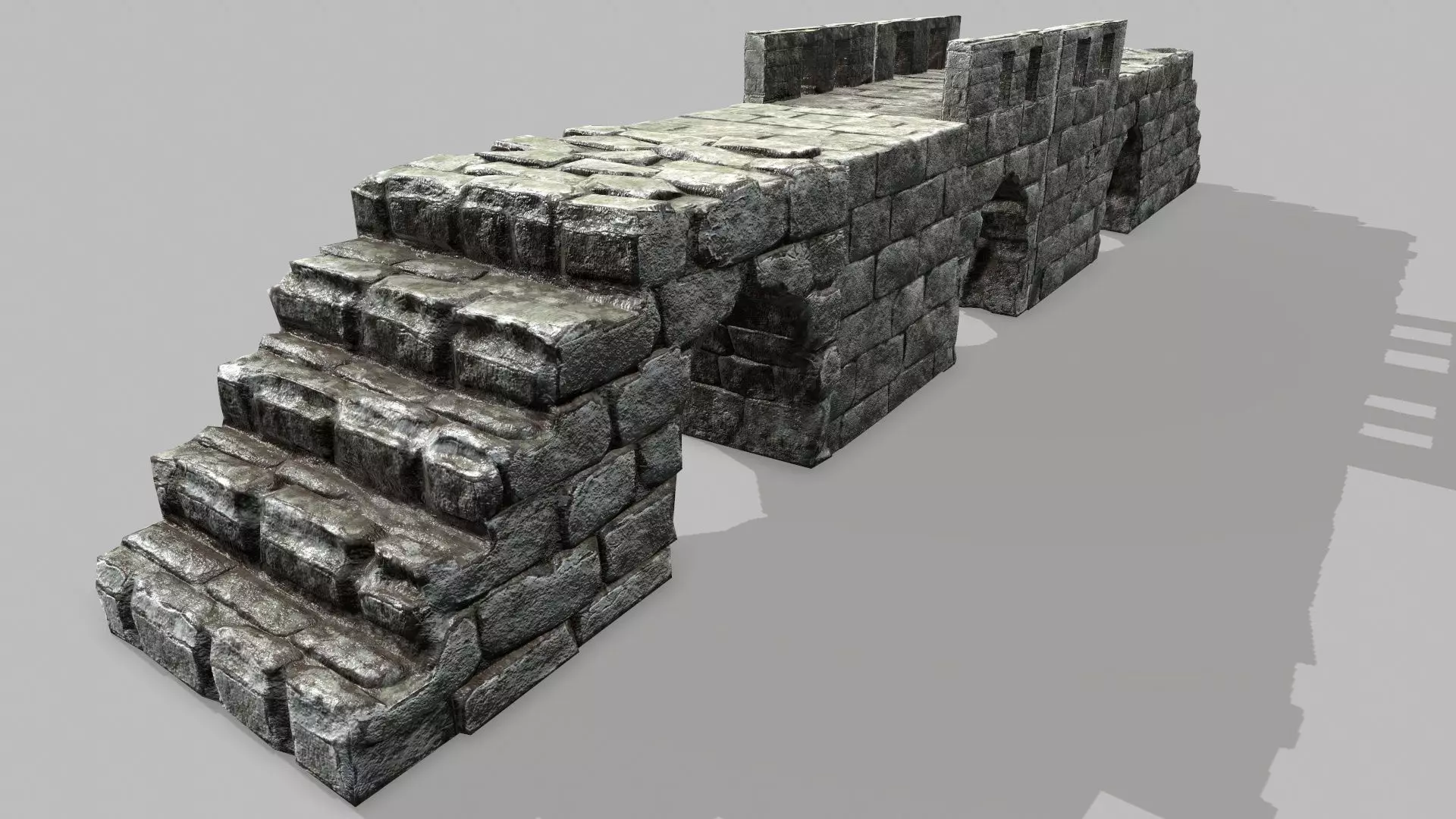 Stair Set brick wall Low-poly 3D model_0