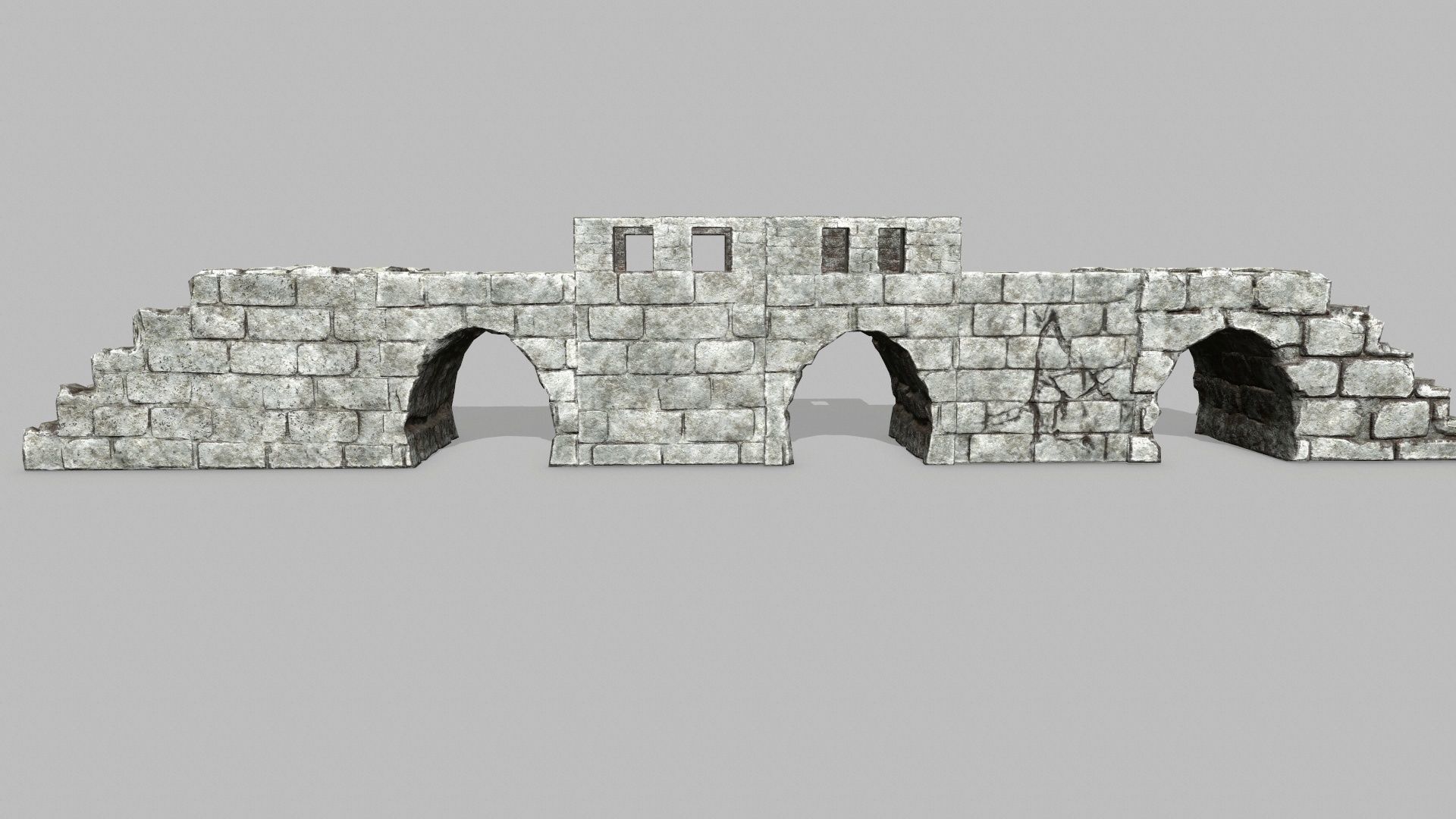 Stair Set brick wall Low-poly 3D model_2