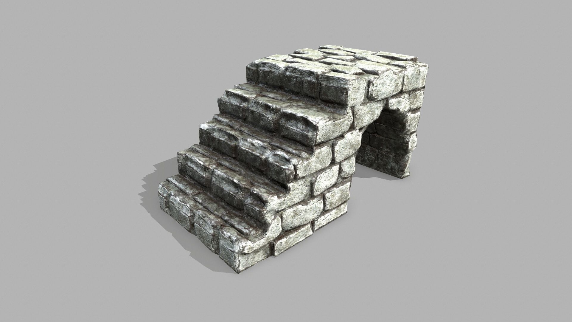 Stair Set brick wall Low-poly 3D model_8
