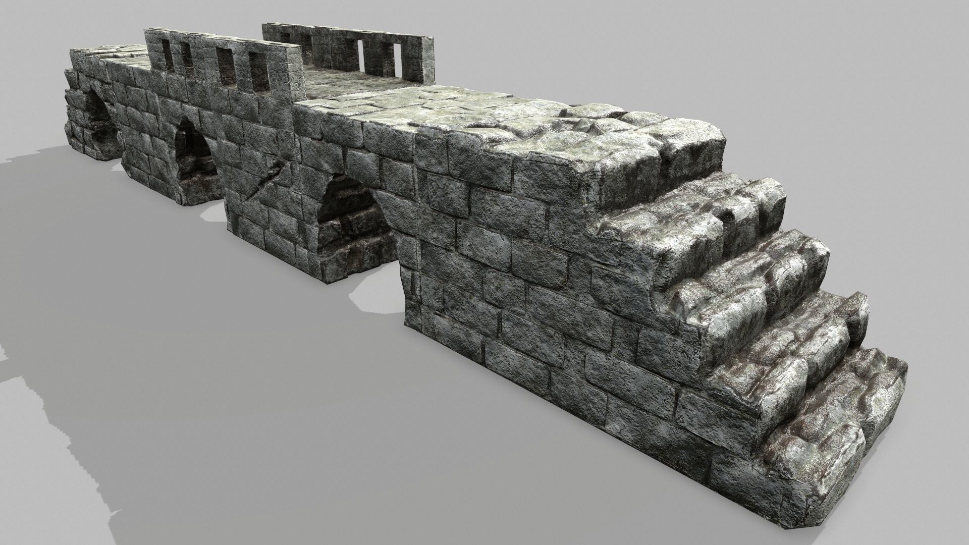Stair Set brick wall Low-poly 3D model_1