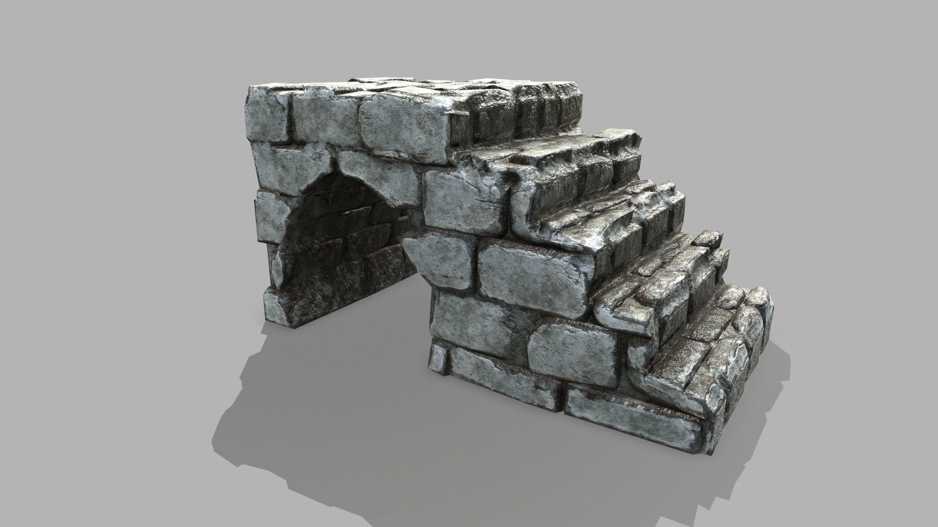 Stair Set brick wall Low-poly 3D model_9